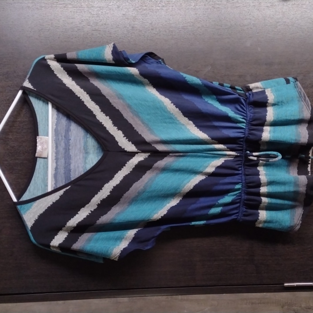 Lavish Blue Striped Cinch Waist Top Size S
